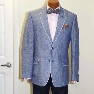 preppy summer jacket powder blue pinstripe 38R lapel piping